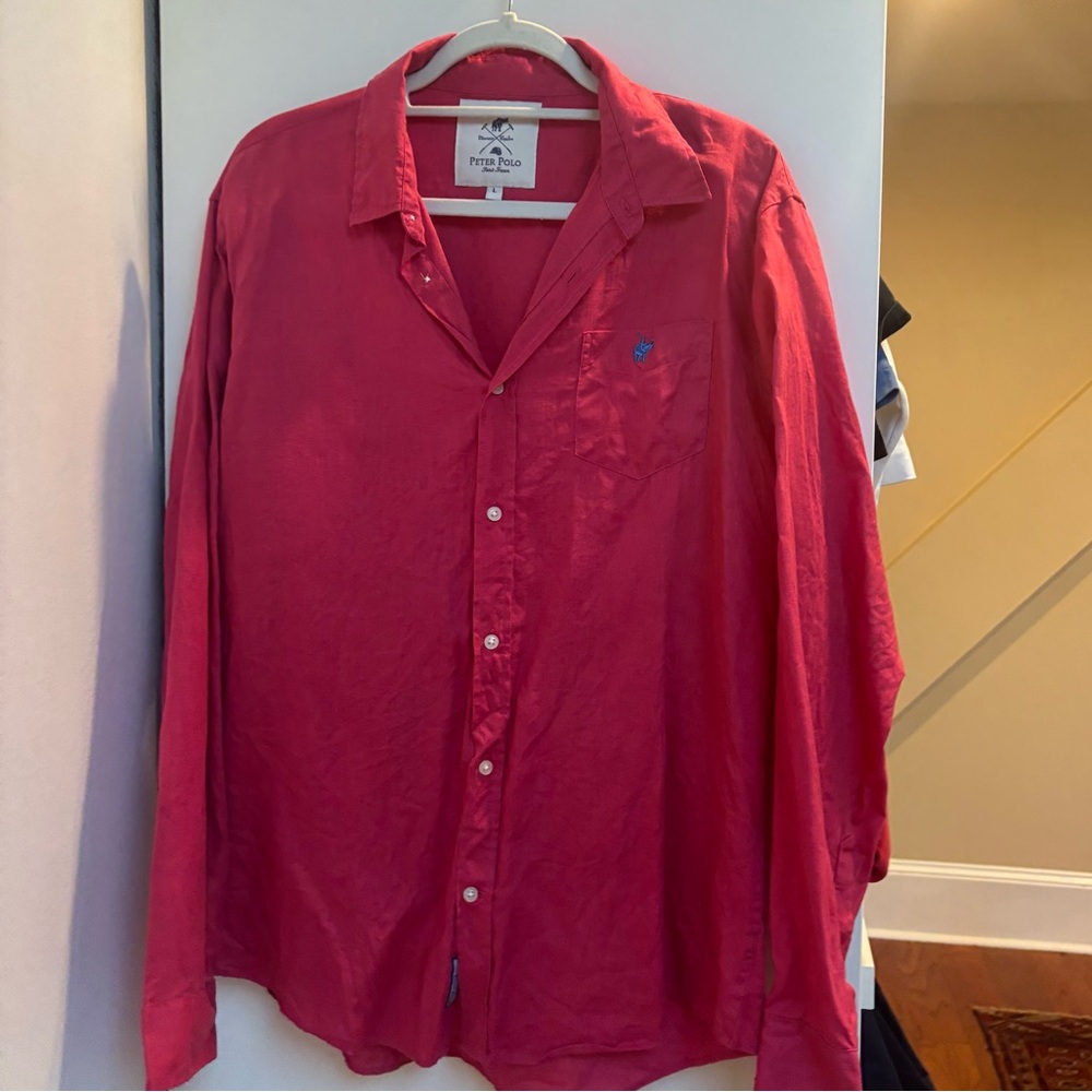 Red Casual Button Down Shirt with Long Sleeves